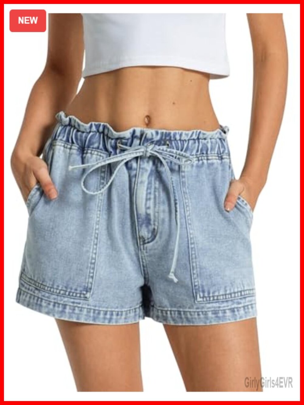 Kedera Women's Baggy Denim Shorts High Rise Drawstring